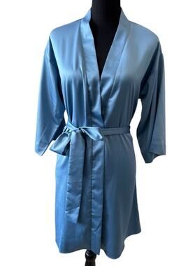 New FLORA NIKROOZ Women's Blue Victoria Charmeuse Wrap Robe Size XS/S